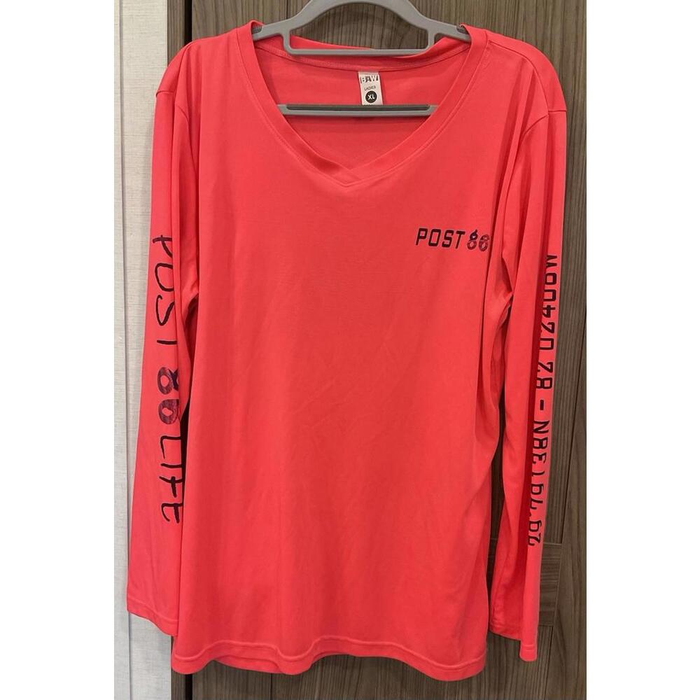 BAW Womens Long Sleeve V Neck Amvets Athletic Tee Size XL Has Stains